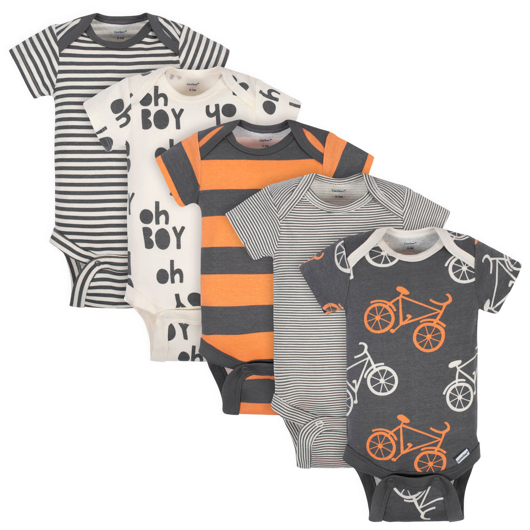 5-Pack Baby Boys Comfy Stretch Bicycle Short Sleeve Onesies® Bodysuits-Gerber Childrenswear