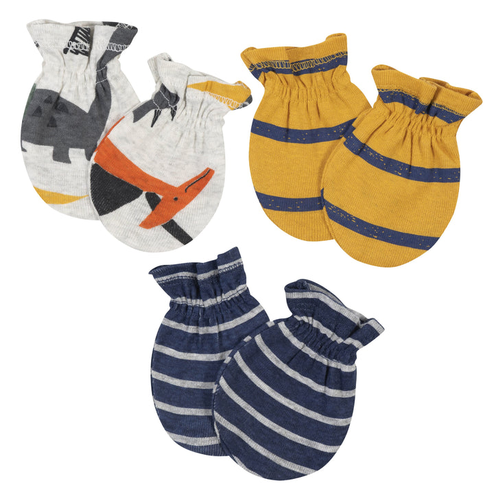 3-Pack Baby Boys Dino No Scratch Mittens-Gerber Childrenswear