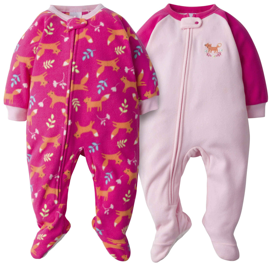 2-Pack Baby & Toddler Girls Fox Fleece Pajamas-Gerber Childrenswear