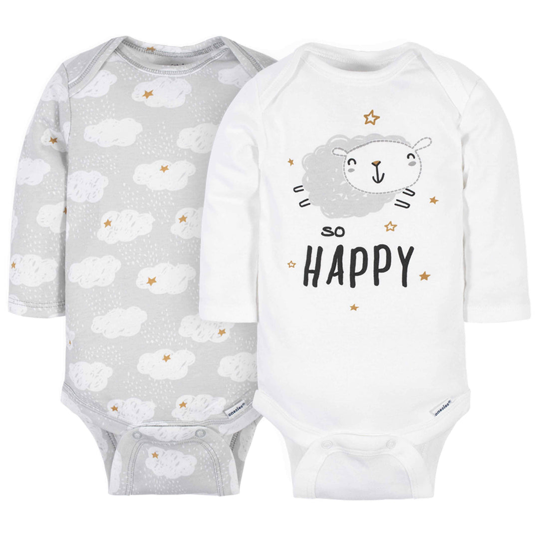 2-Pack Baby Neutral Sheep Long Sleeve Onesies® Bodysuits-Gerber Childrenswear