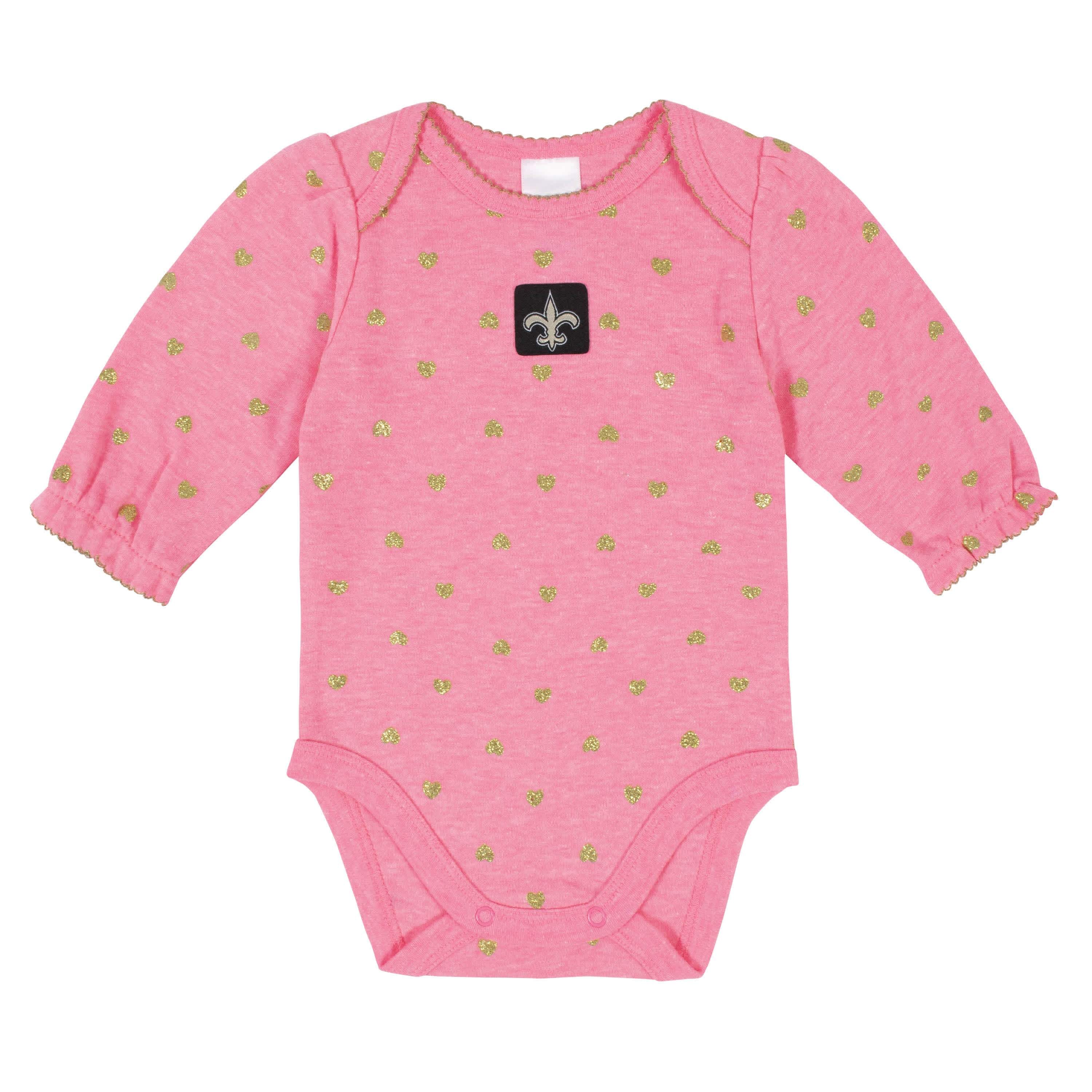 New Orleans Saints Baby Girls Long Sleeve Bodysuits-Gerber Childrenswear