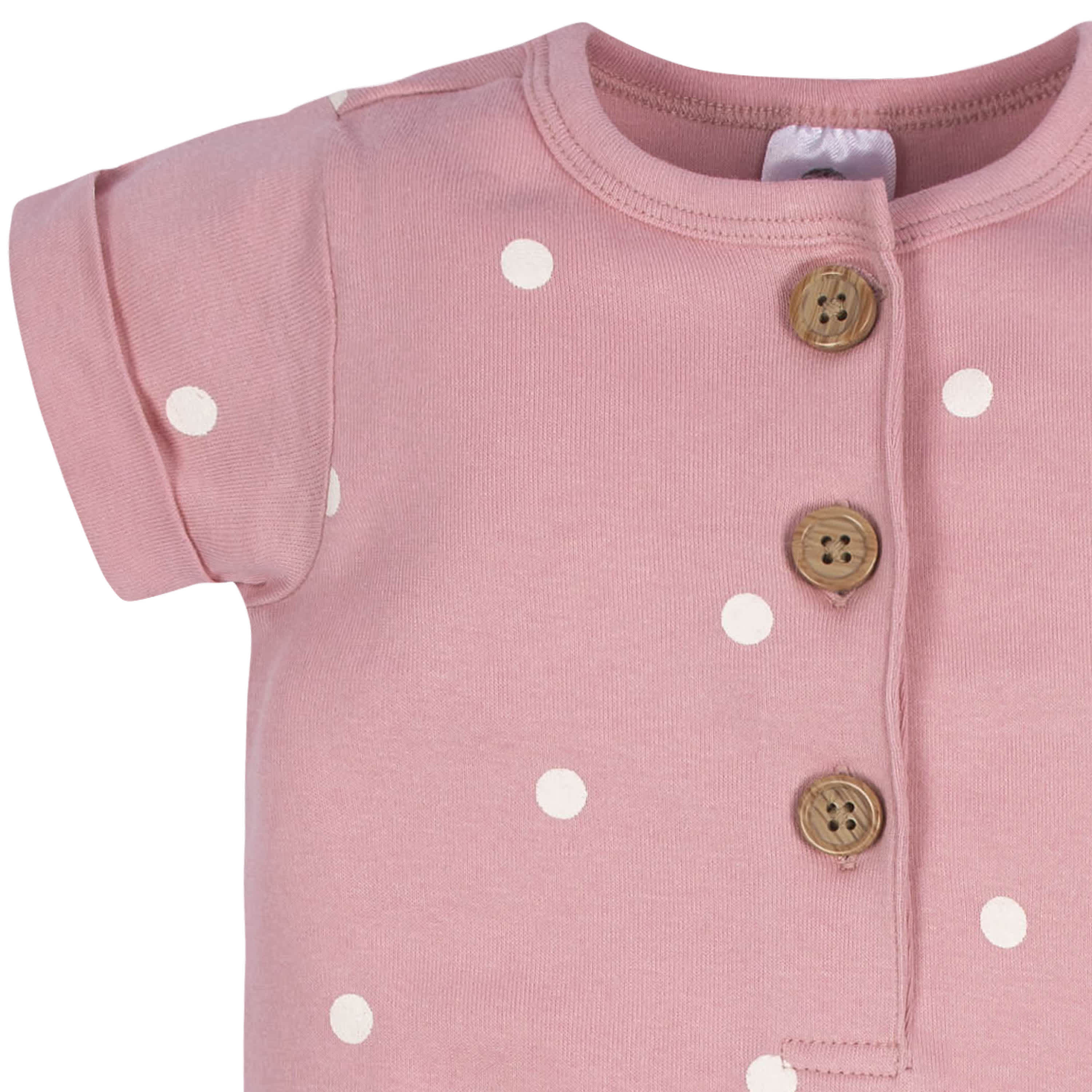 2-Pack Baby Girls Floral & Dots Short Sleeve Rompers-Gerber Childrenswear