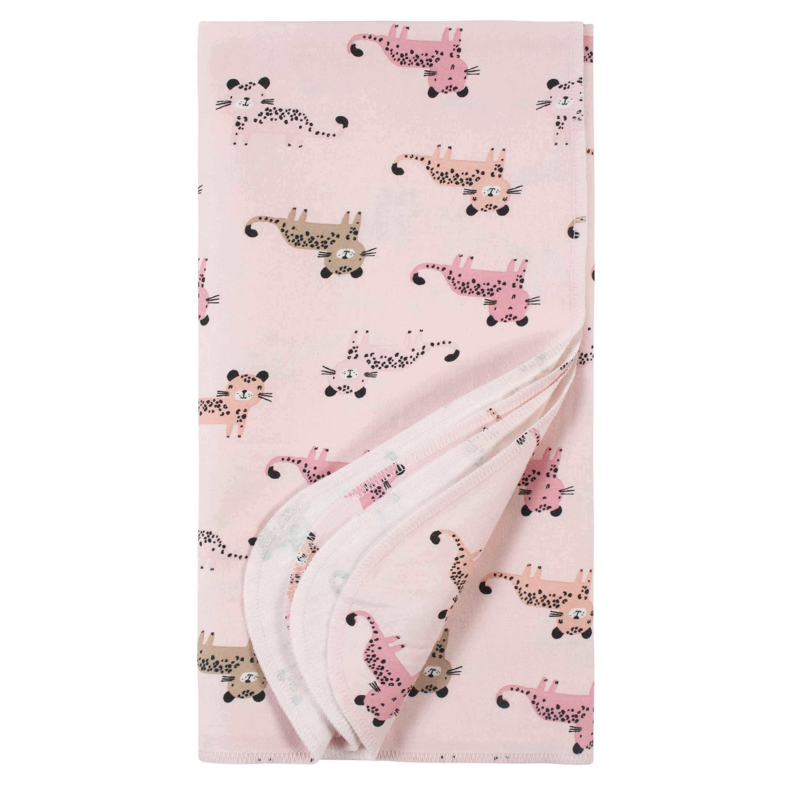 4-Pack Girls Leopard Flannel Receiving Blankets-Gerber Childrenswear
