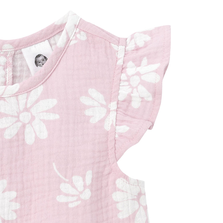 Infant & Toddler Girls Pink Floral Gauze Flutter Sleeve Top-Gerber Childrenswear