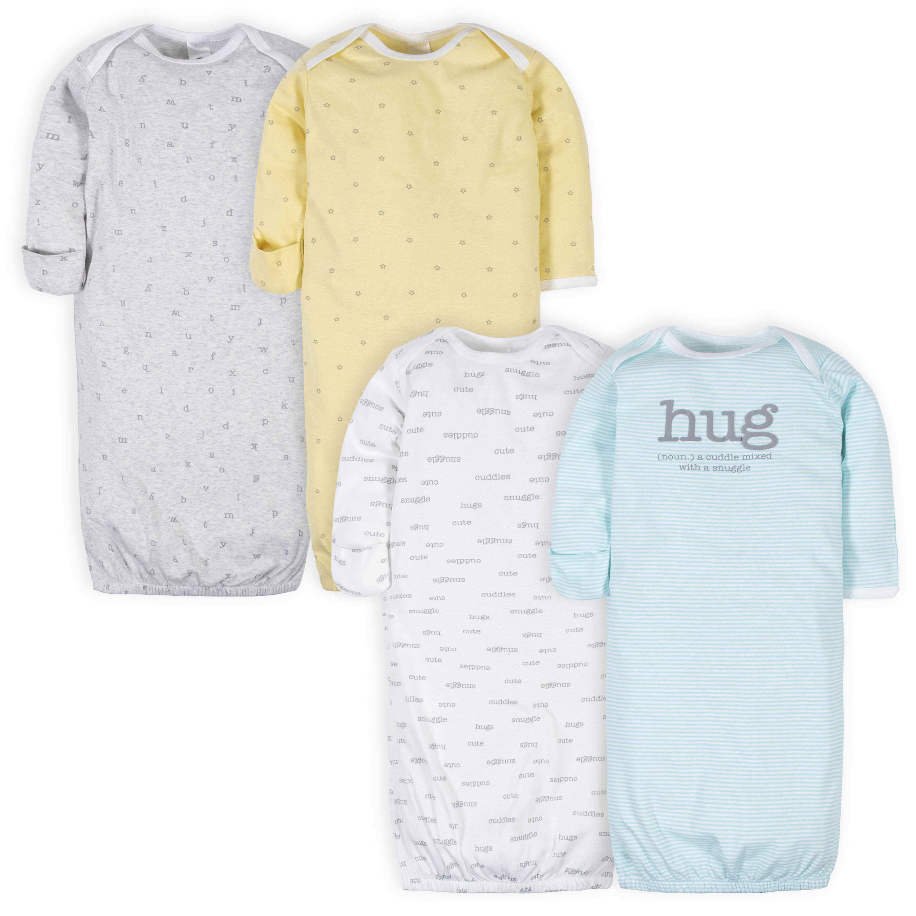 Gerber® 4-Pack Baby Neutral Hugs Gowns-Gerber Childrenswear