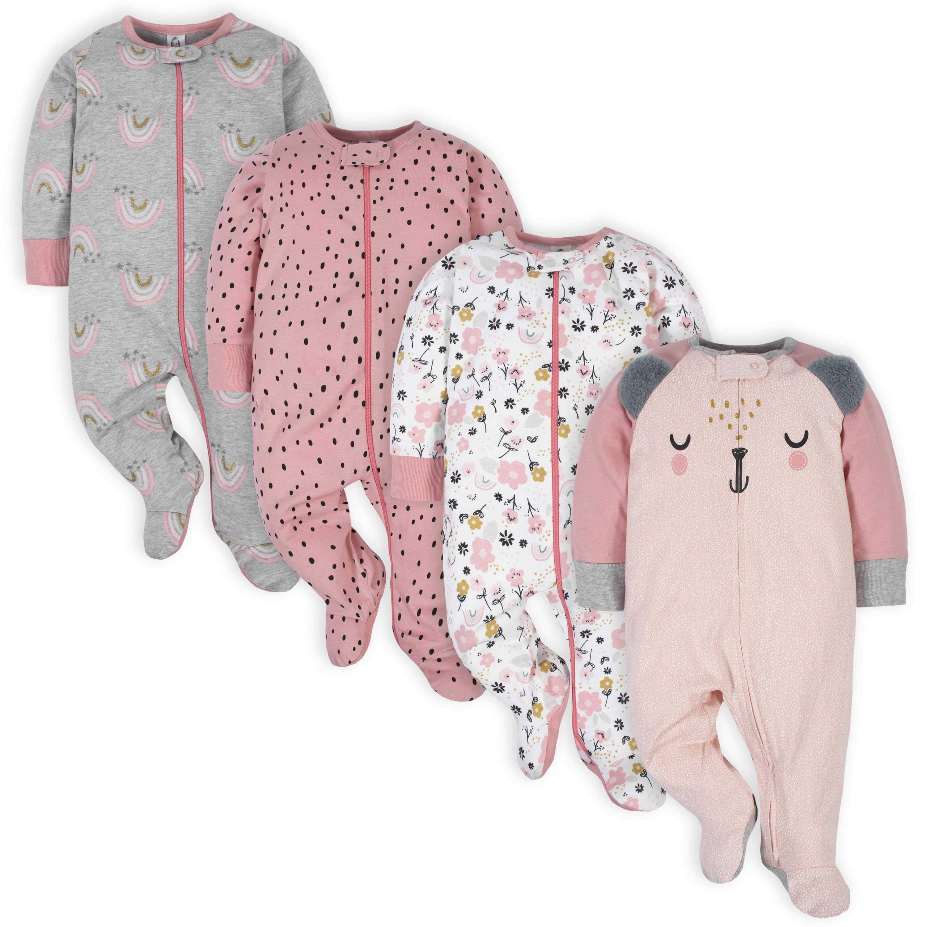 Gerber® 4-Pack Baby Girls Bear Sleep N' Plays-Gerber Childrenswear
