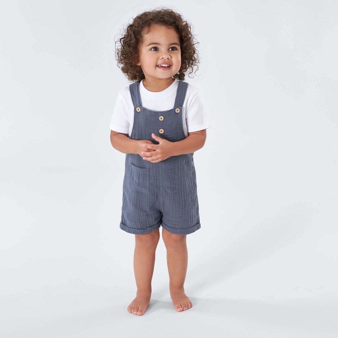 Infant & Toddler Neutral Slate Blue Gauze Shortall-Gerber Childrenswear