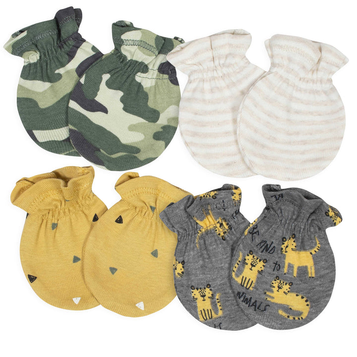 Gerber® 4-Pack Baby Boys Tiger No Scratch Mittens Set-Gerber Childrenswear