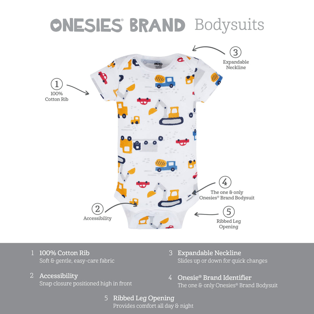 8-Pack Baby Boys Construction Zone Short Sleeve Onesies® Bodysuits