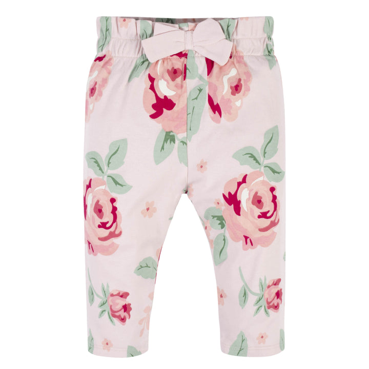 3-Piece Baby Girls Pink Garden Onesies® Bodysuit, Pants & Headband Set-Gerber Childrenswear