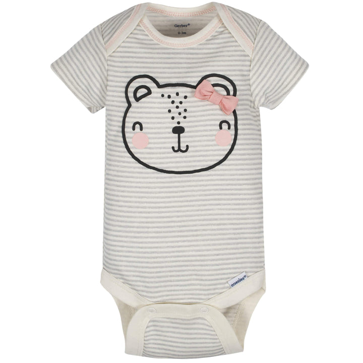3-Pack Baby Girls Bear Short Sleeve Onesies® Bodysuits-Gerber Childrenswear