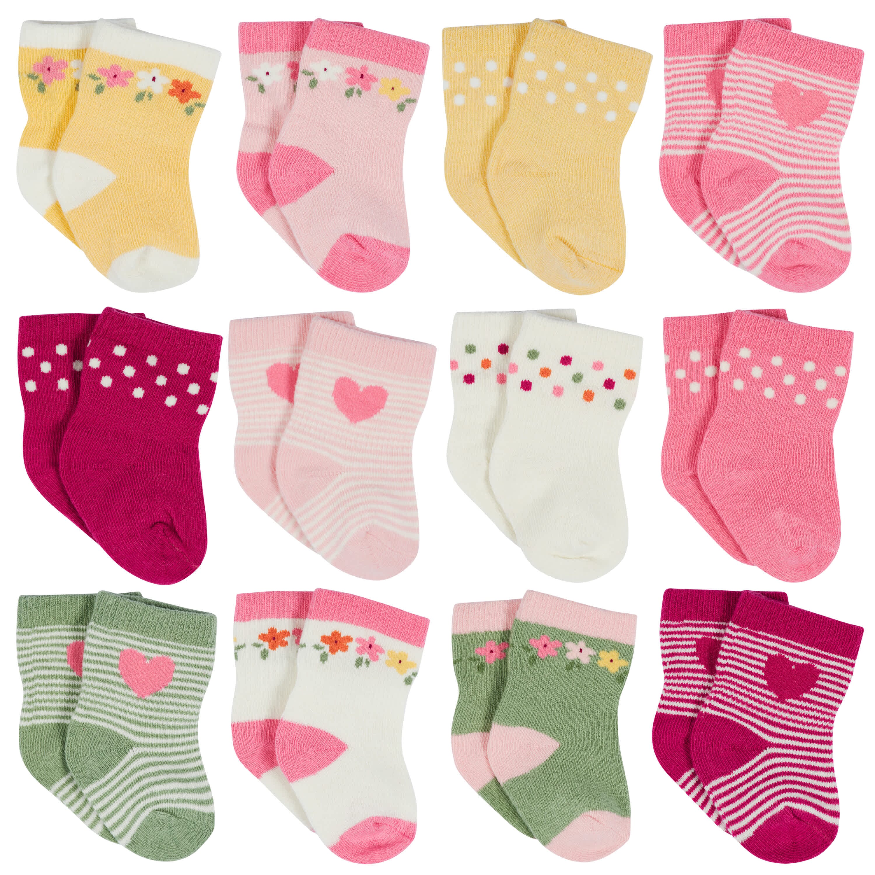 12-Pack Baby & Toddler Girls Floral Fox Jersey Crew Wiggle Proof® Socks
