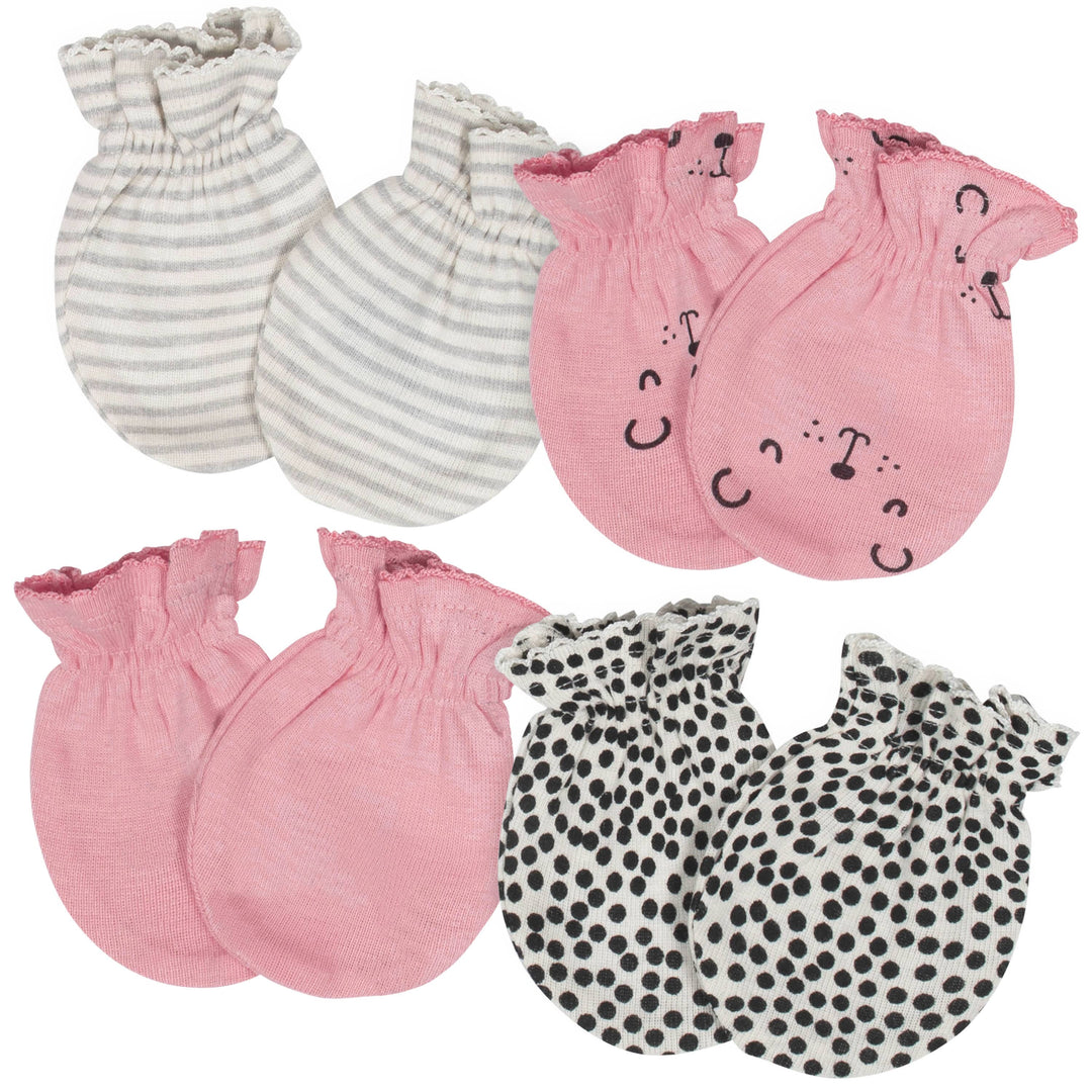 4-Pack Baby Girls Bear No Scratch Mittens-Gerber Childrenswear