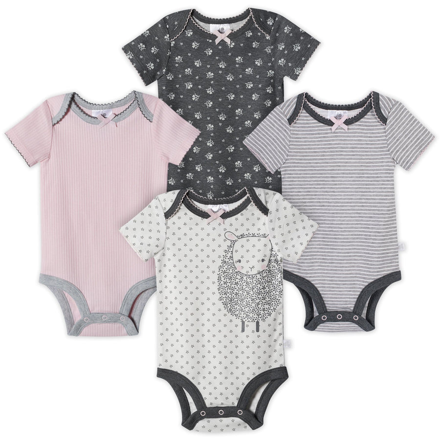 Organic Baby Girls 4-Pack Short Sleeve Lil' Lamb Bodysuits-Gerber Childrenswear