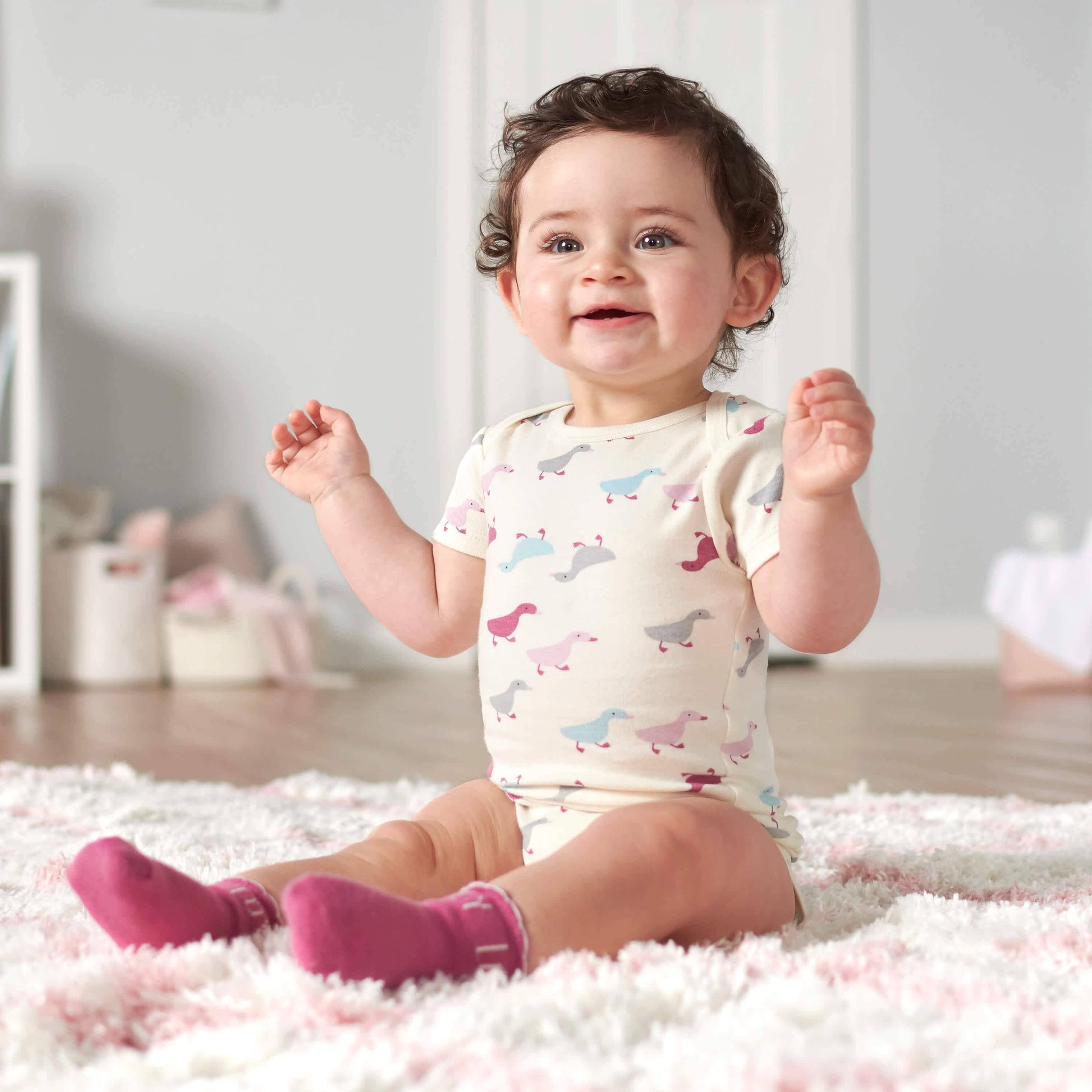 5-Pack Baby Girls Comfy Stretch Ducklings Short Sleeve Onesies® Bodysuits-Gerber Childrenswear