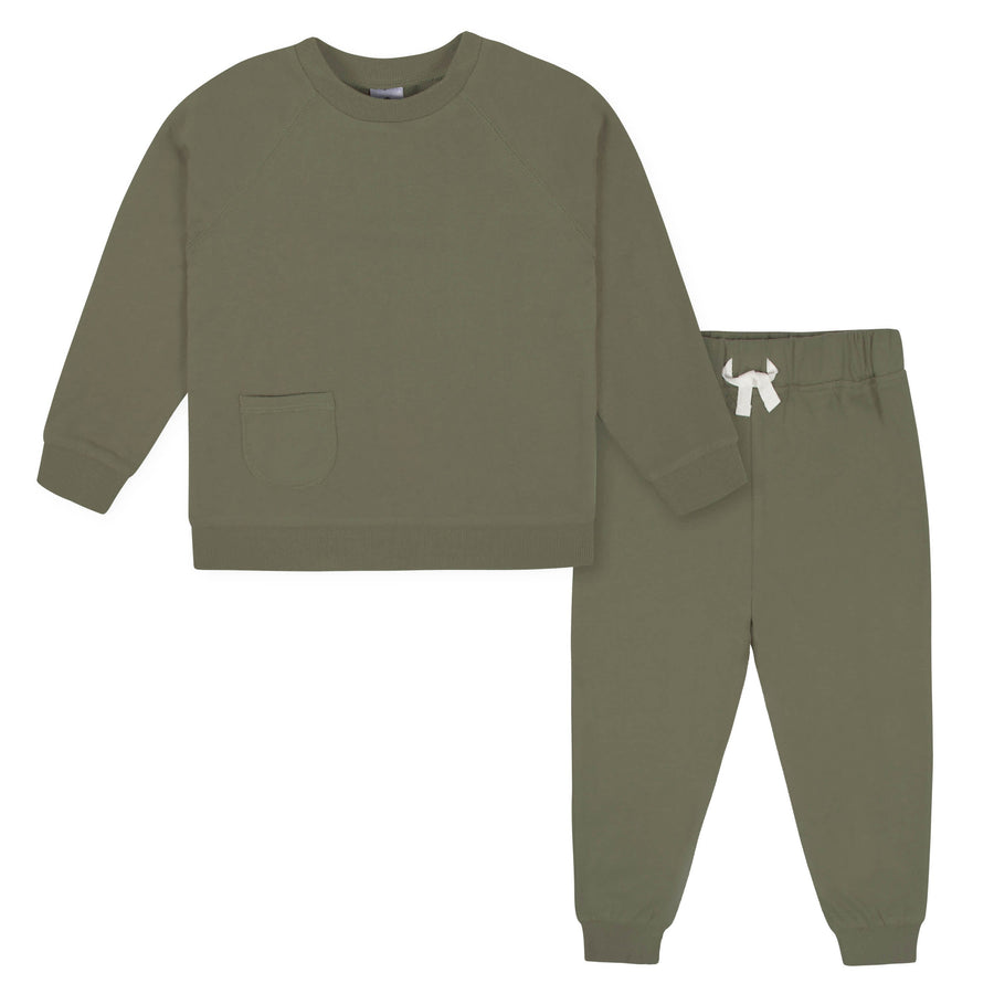 2-Piece Infant Boys Sage Green French Terry Pullover Jogger Set