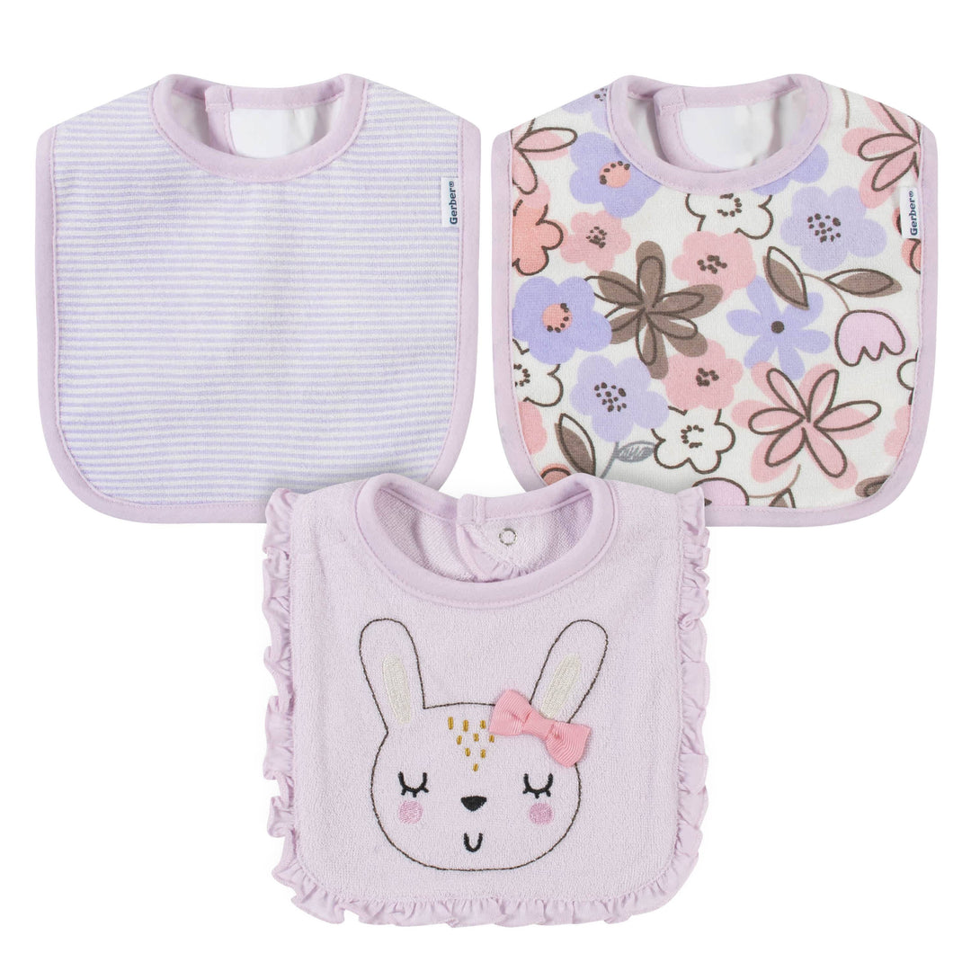 3-Pack Girls Bunny Ballerina Bibs-Gerber Childrenswear