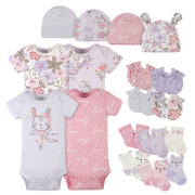 18-Piece Baby Girls Bunny Ballerina Onesies® Bodysuit, Mitten, Cap, & Sock Set-Gerber Childrenswear