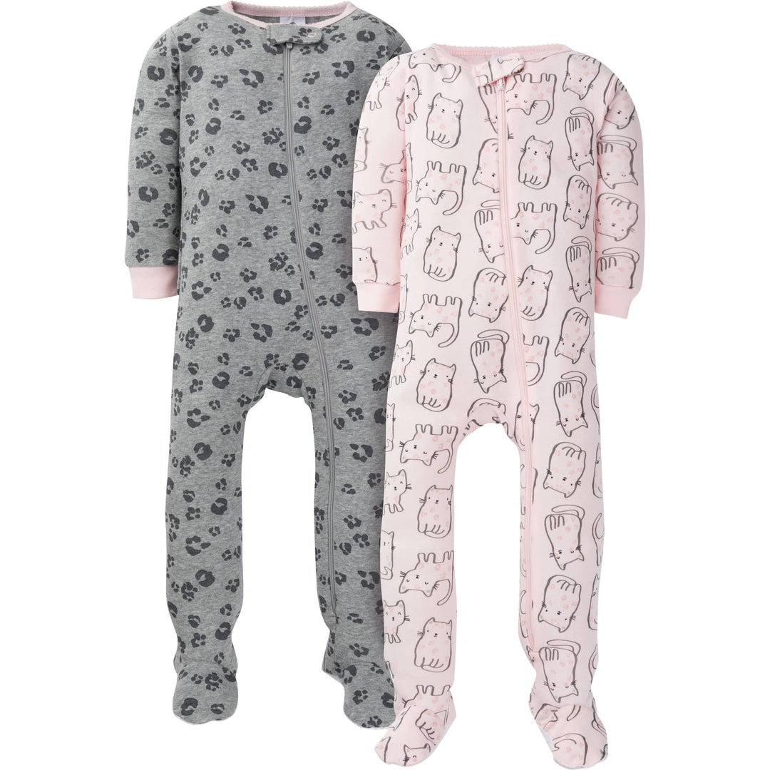 2-Pack Baby & Toddler Girls Leopard Snug Fit Footed Cotton Pajamas-Gerber Childrenswear