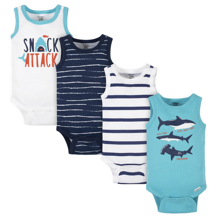 4-Pack Baby Boys Shark Attack Tank Onesies® Bodysuits-Gerber Childrenswear