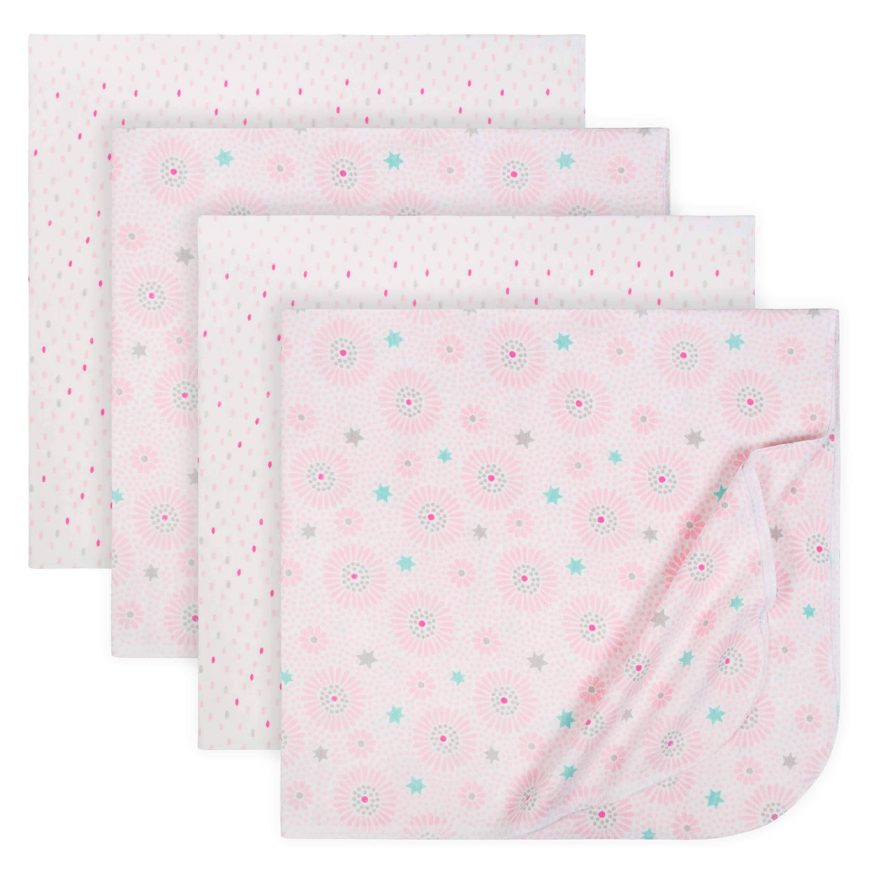 4-Pack Pink Floral Baby Girls Receiving Blankets-Gerber Childrenswear