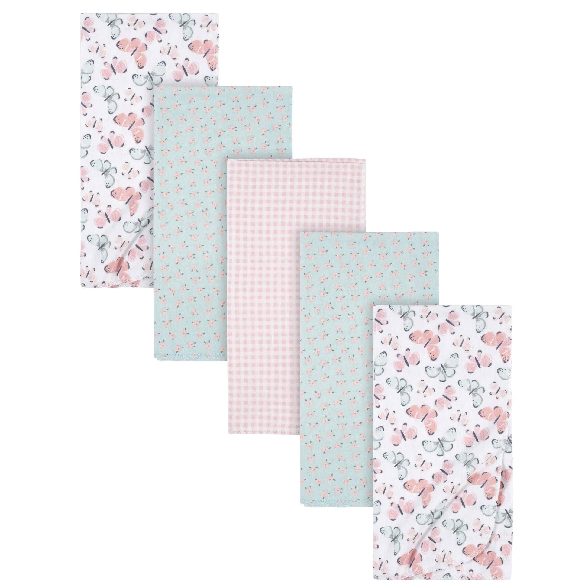 5-Pack Baby Girls Butterfly Flannel Receiving Blankets-Gerber Childrenswear