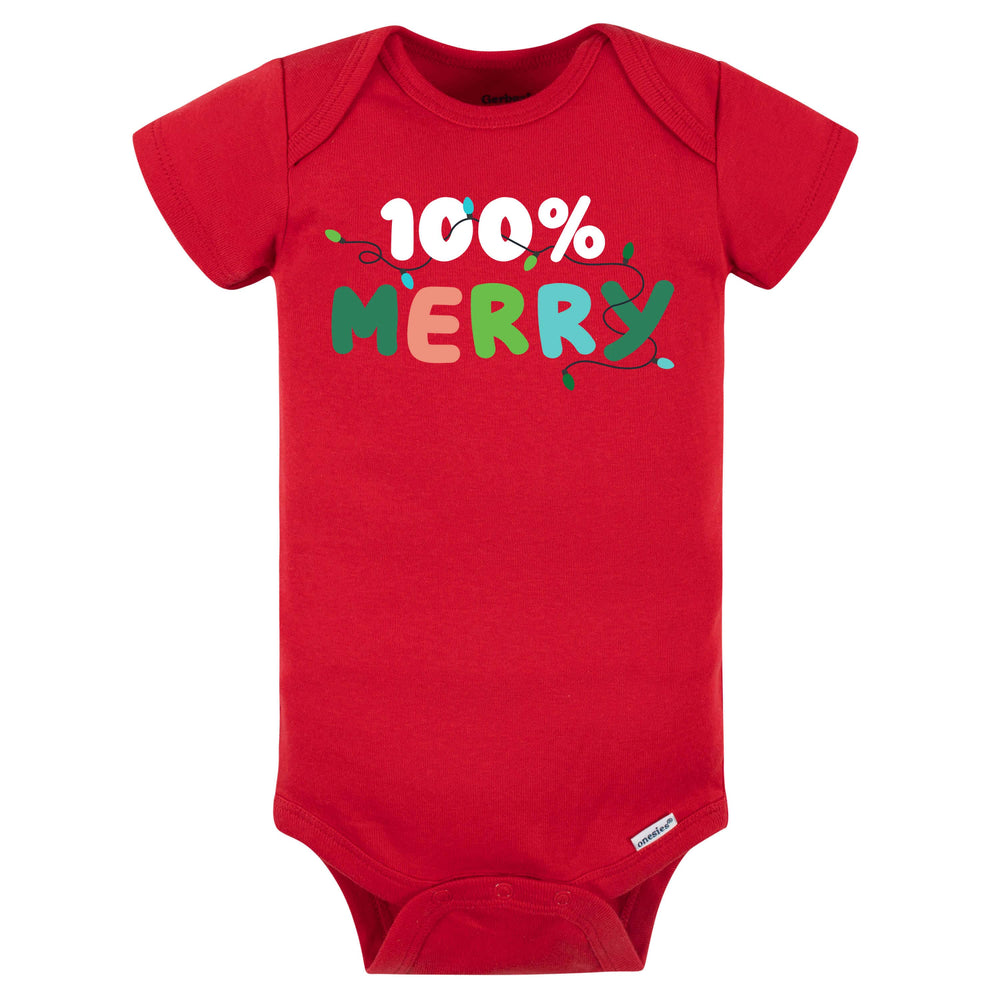 2-Pack Baby "100% Merry" & "Happy, Jolly, Merry" Short Sleeve Onesies® Holiday Bodysuits-Gerber Childrenswear