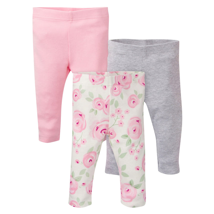 3-Pack Baby Girls Pink, Gray, & Floral Pants