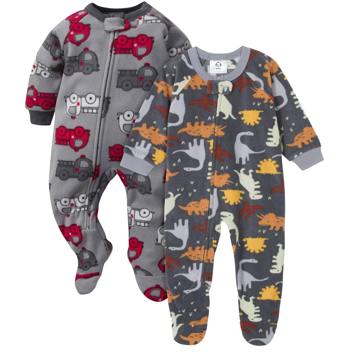 Gerber® 2-Pack Baby Boys Trucks & Dinos Fleece Pajamas-Gerber Childrenswear