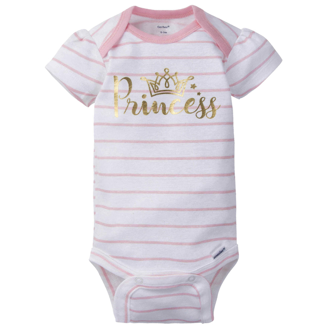 3-Pack Baby Girls' Princess Short Sleeve Onesies® Bodysuits-Gerber Childrenswear