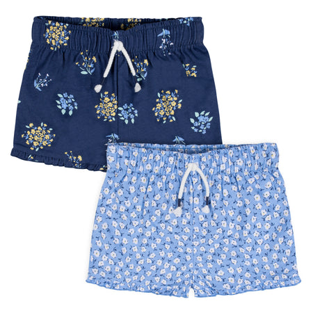 2-Pack Infant Girls Blue Floral Pull-On Shorts