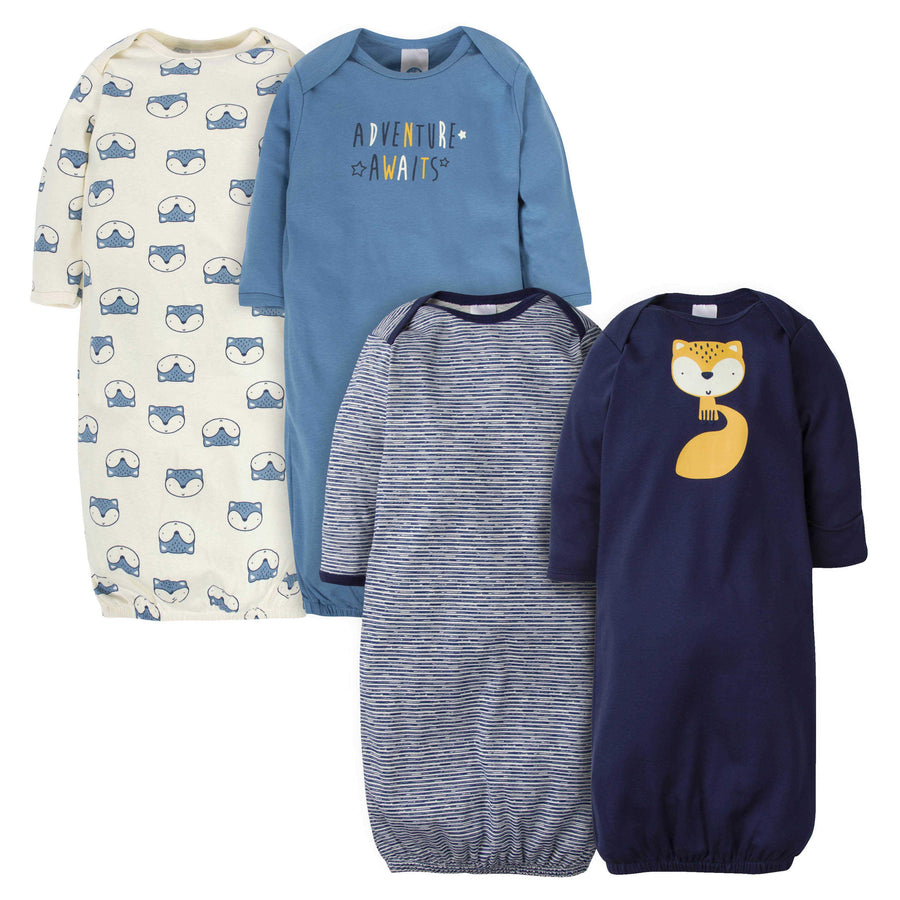 4-Pack Baby Boys Fox Gowns
