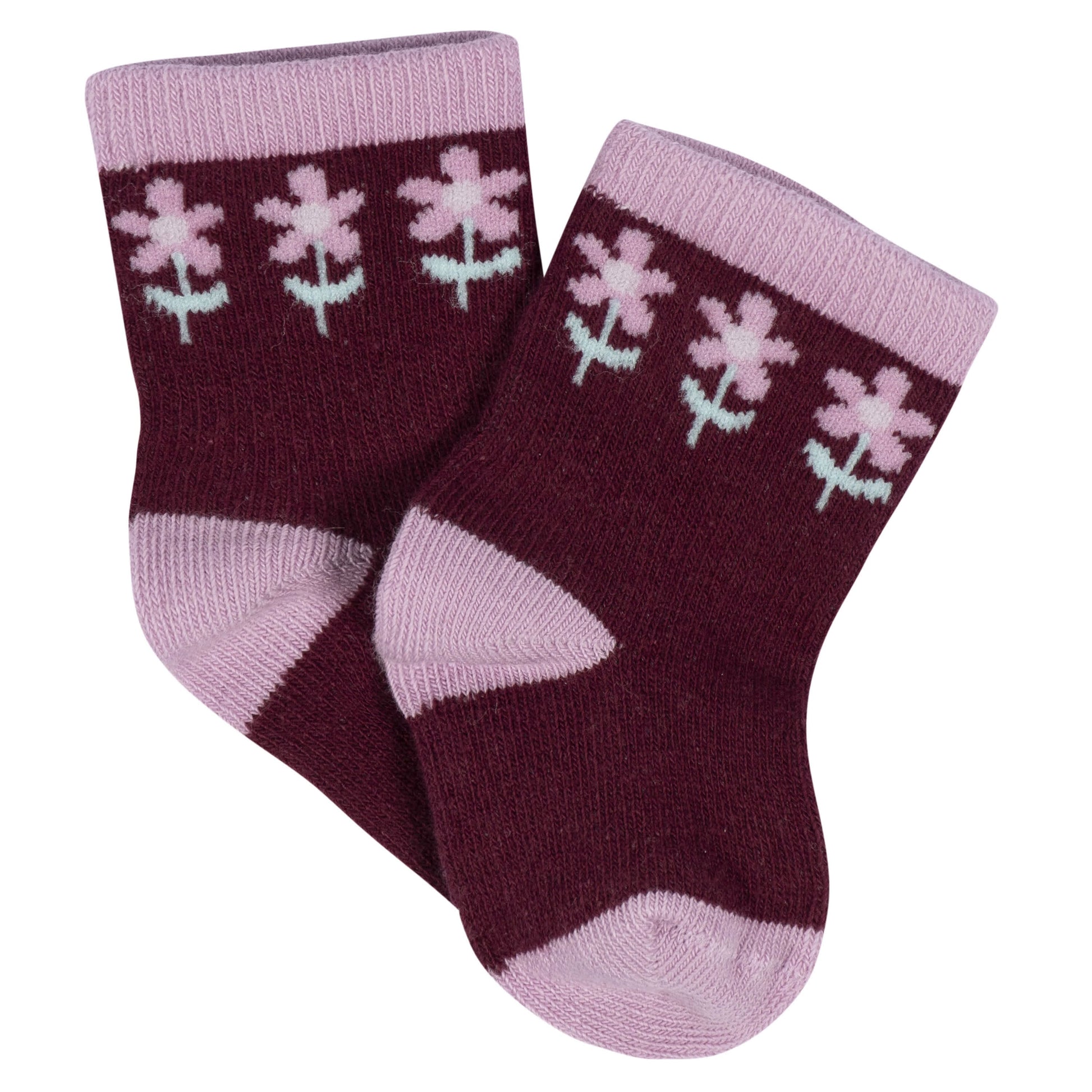 8-Pack Baby Girls Lavender Garden Jersey Wiggle Proof® Socks