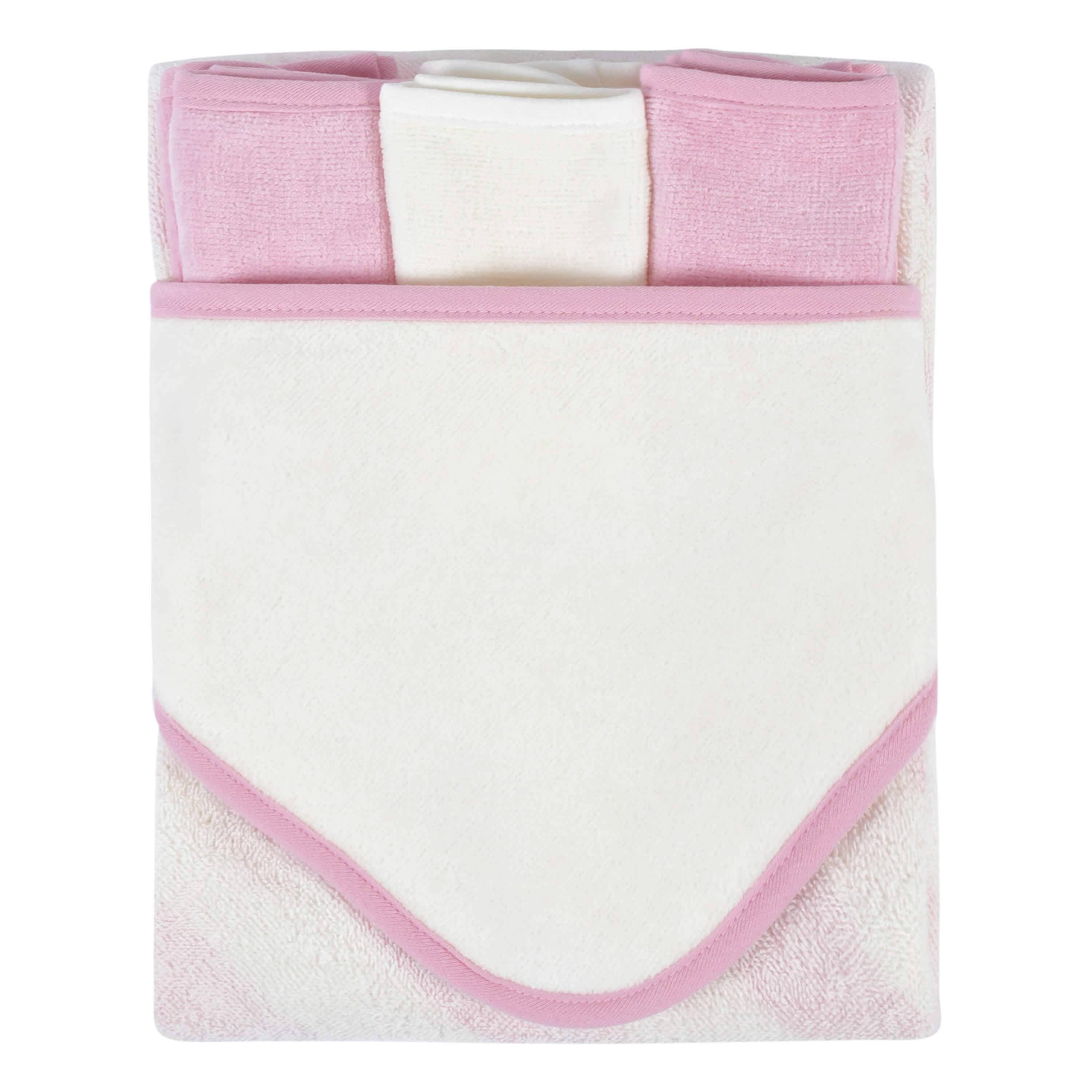 Embroidered 4-Piece Girls Striped Pink Hooded Towel & Washcloths Set-Gerber Childrenswear