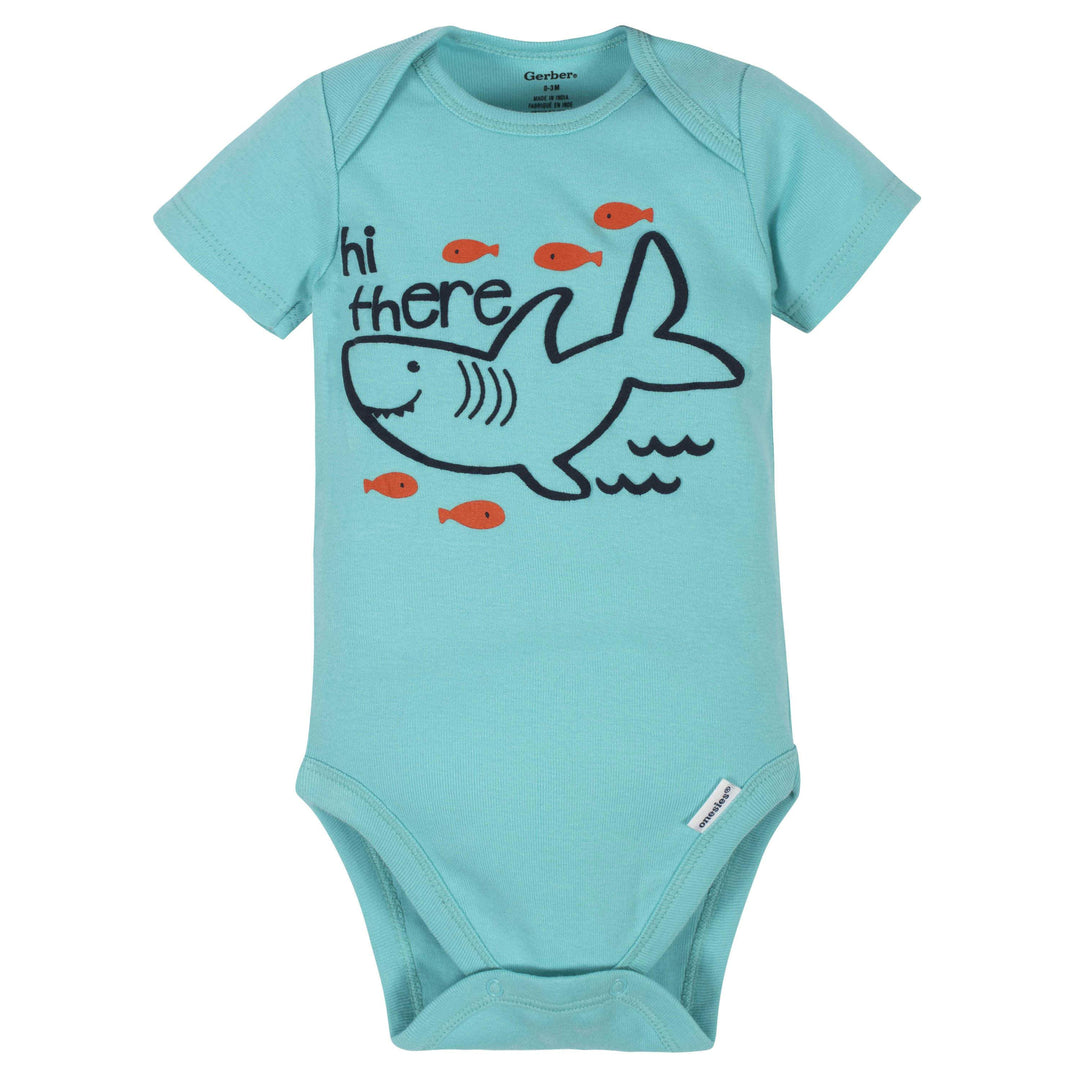 3-Piece Baby Boys Shark Bodysuit, Pants & Cap Set