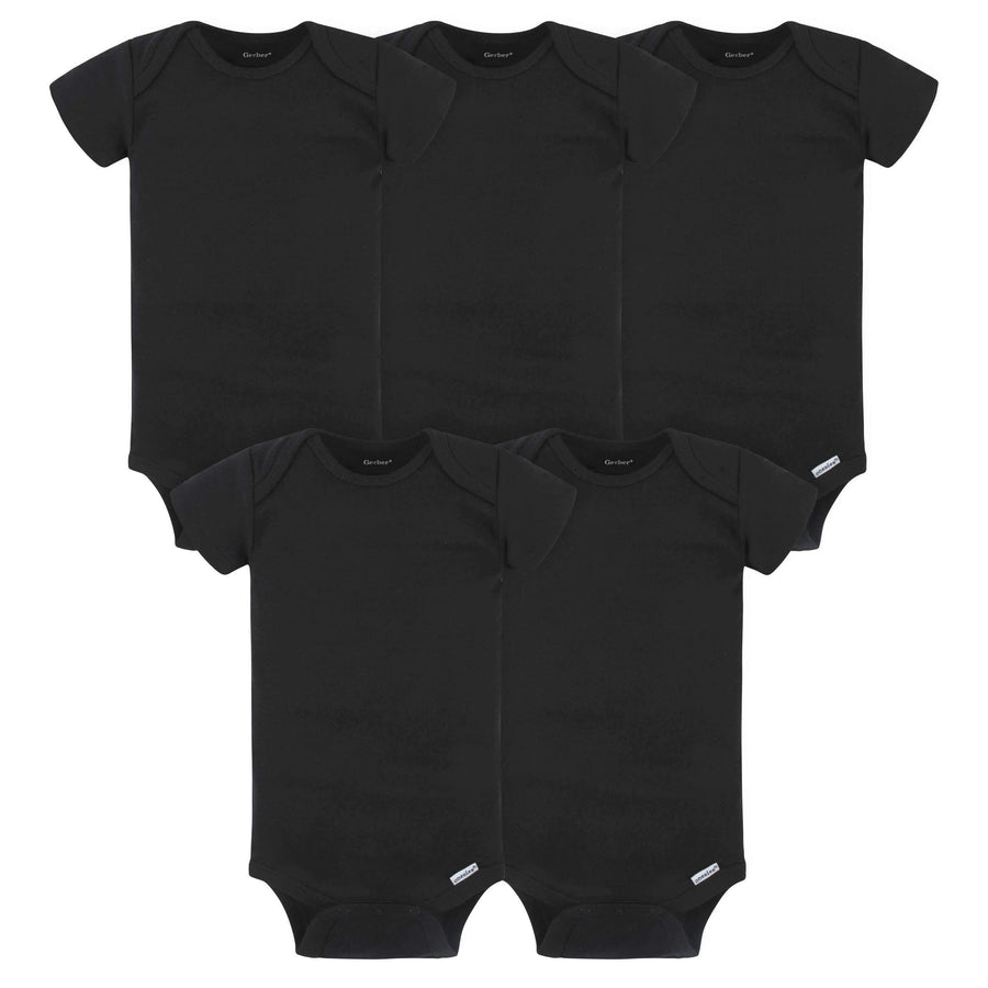 5-Pack Baby Black Onesies® Bodysuits-Gerber Childrenswear