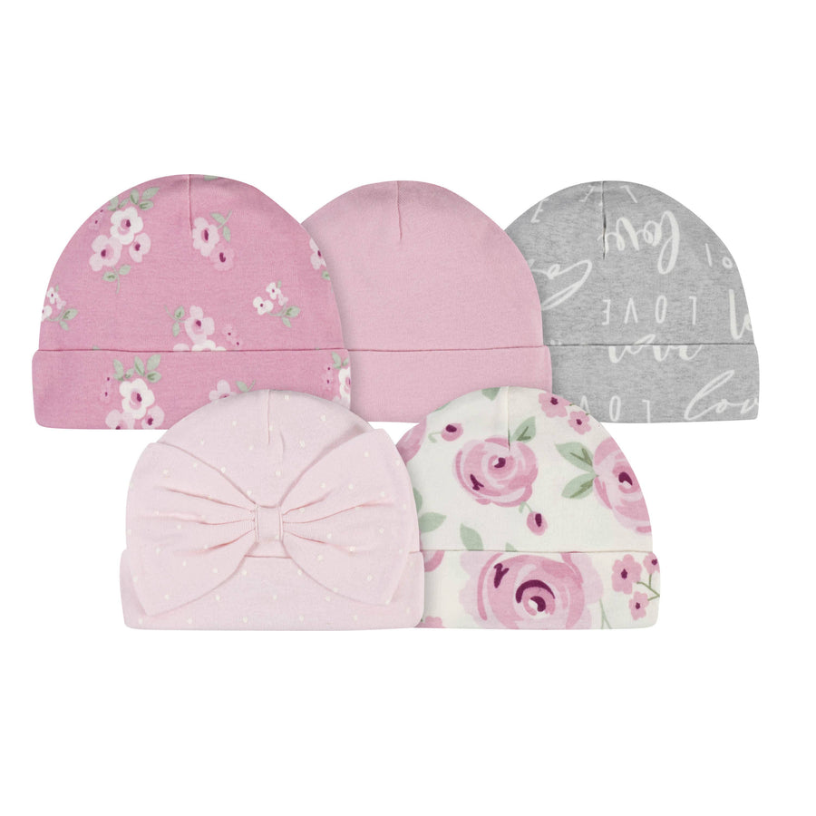 5-Pack Baby Girls Floral Caps