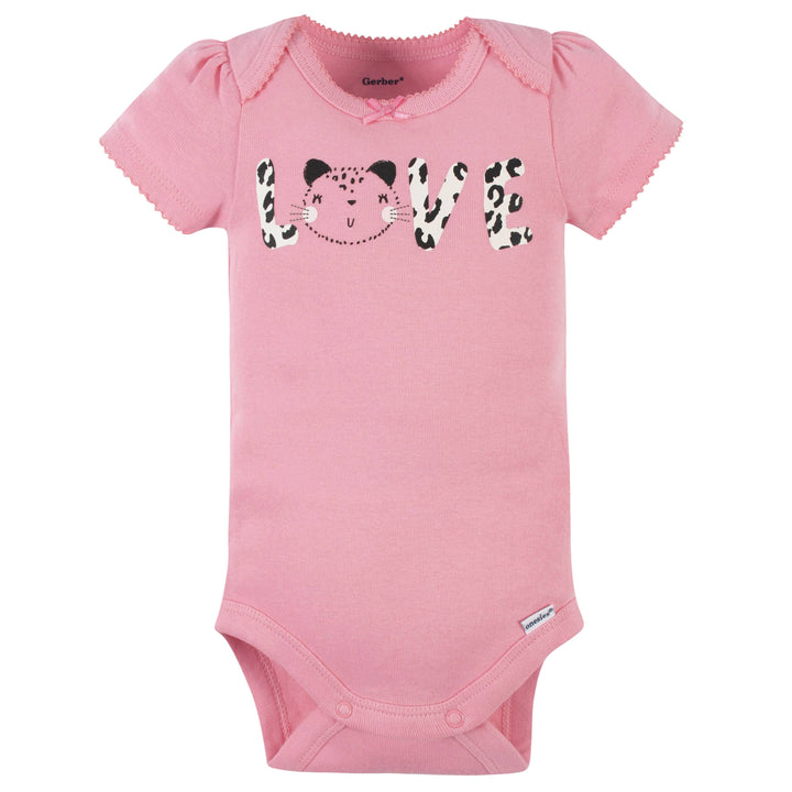 8-Pack Baby Girls Leopard Short Sleeve Onesies® Bodysuits-Gerber Childrenswear