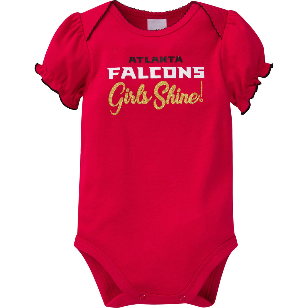 3-Pack Baby Girls Falcons Short Sleeve Bodysuits-Gerber Childrenswear