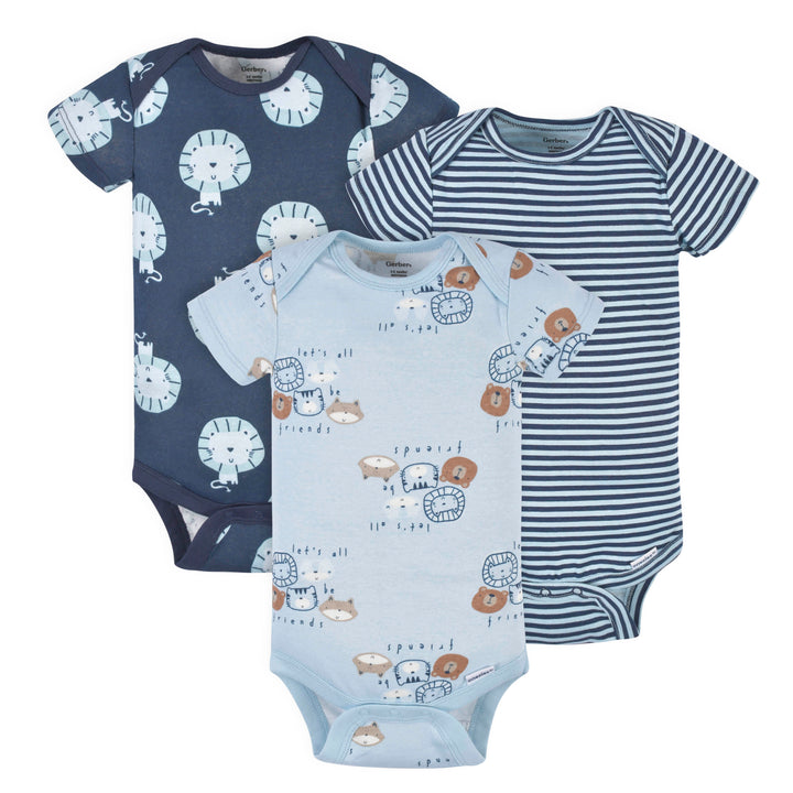3-Pack Baby Boys Comfy Stretch Lion Short Sleeve Onesies® Bodysuits-Gerber Childrenswear