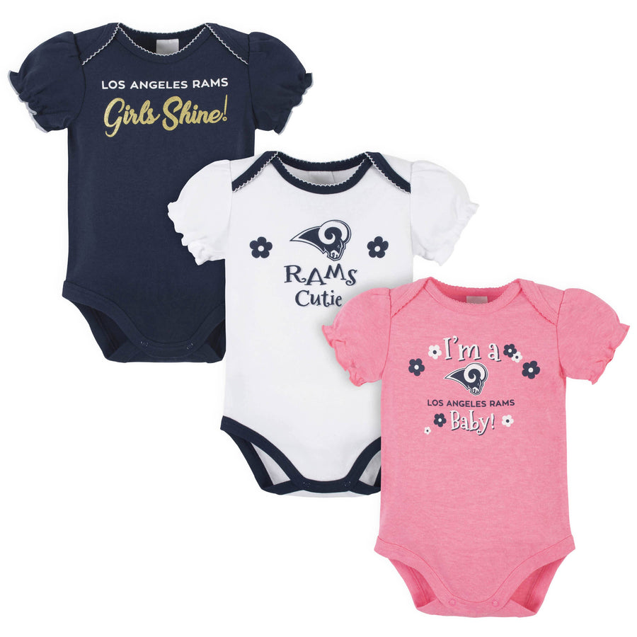Los Angeles Rams Baby Girls Short Sleeve Bodysuits-Gerber Childrenswear