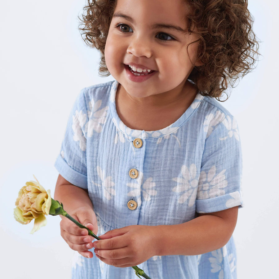 Infant & Toddler Girls Blue Floral Gauze Dress-Gerber Childrenswear