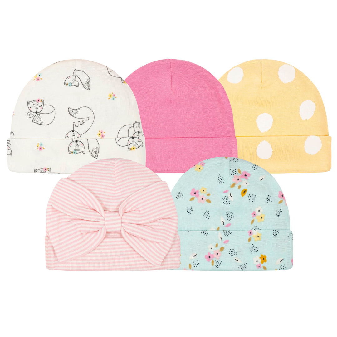 5-Pack Baby Girls Fox Caps