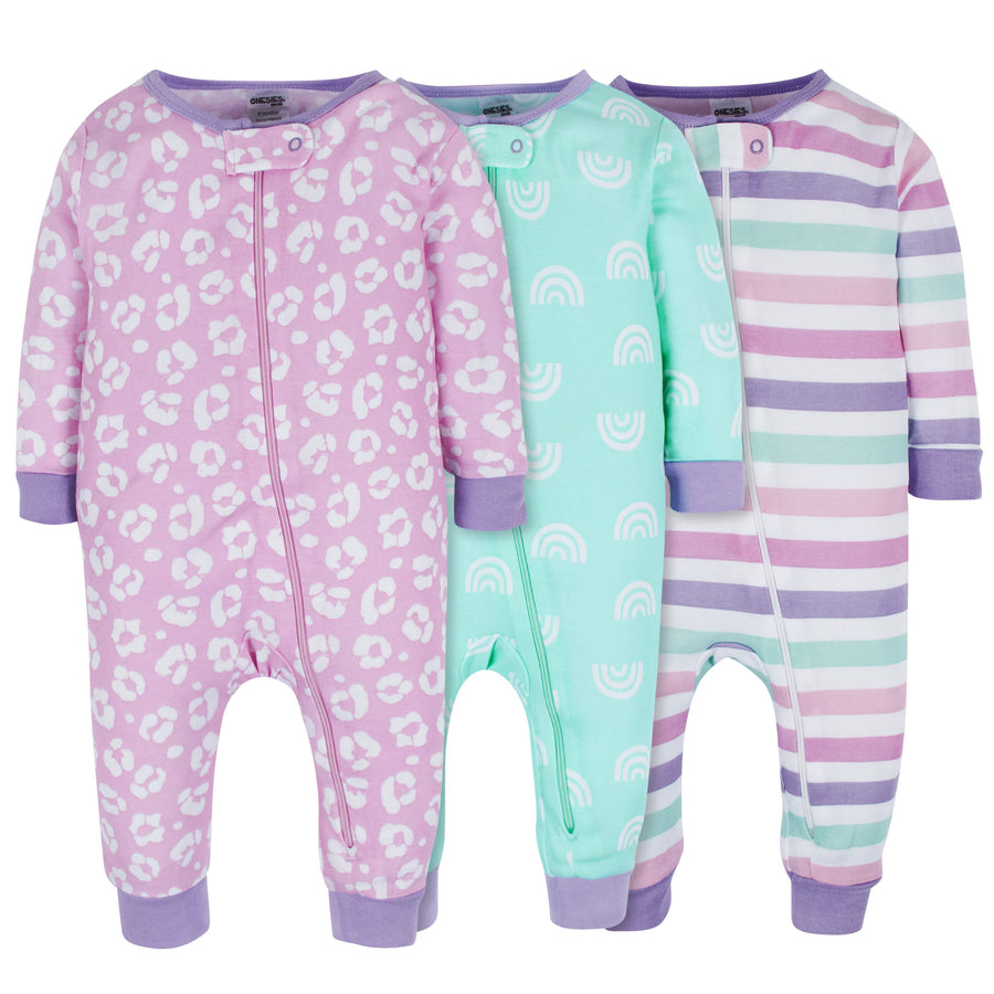 3-Pack Baby & Toddler Girls Rainbow Floral Snug Fit Footless Pajamas