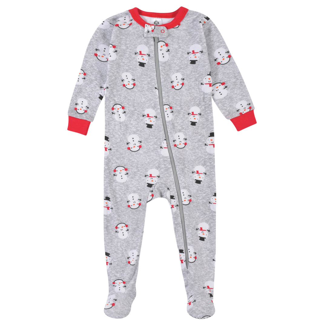 Baby Neutral Snowman Snug Fit Footed Cotton Pajamas-Gerber Childrenswear