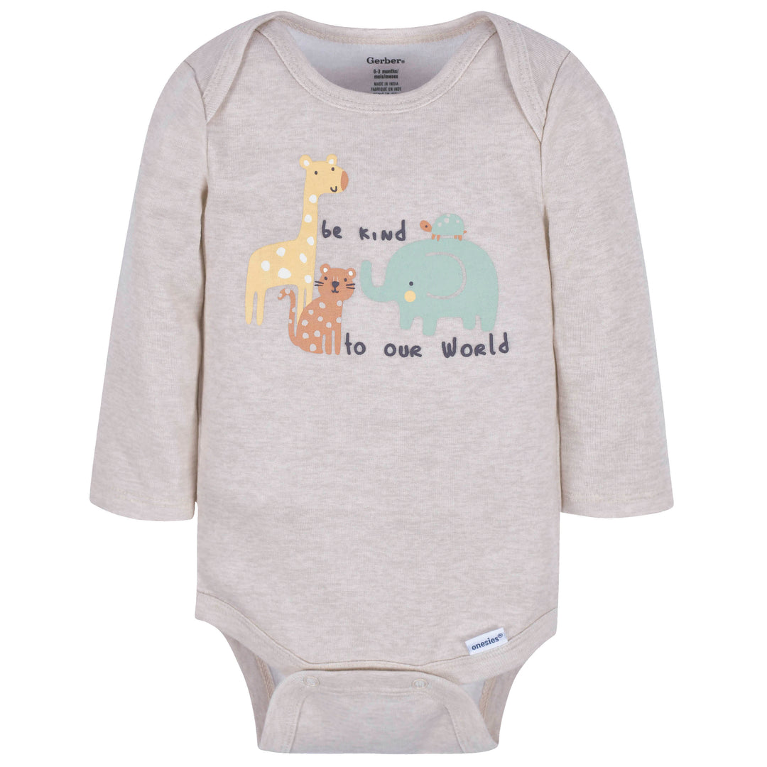 3-Pack Baby Neutral Kind World Long Sleeve Onesies® Bodysuits