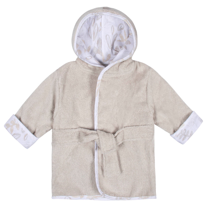 2-Piece Baby Neutral Natural Leaves Bathrobe & Booties Set