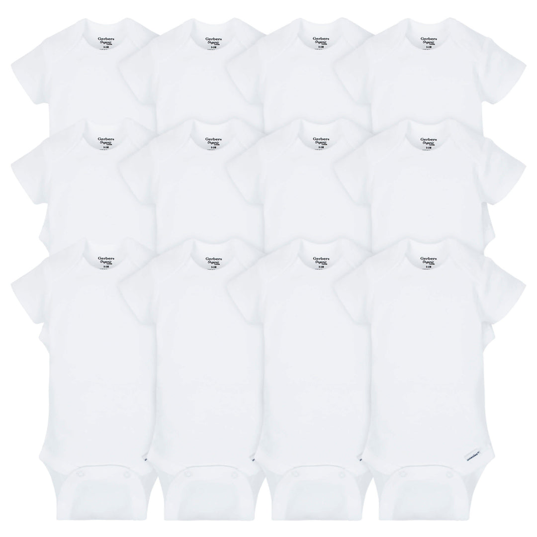 12-Pack Baby Neutral White Short Sleeve Organic Onesies® Bodysuits