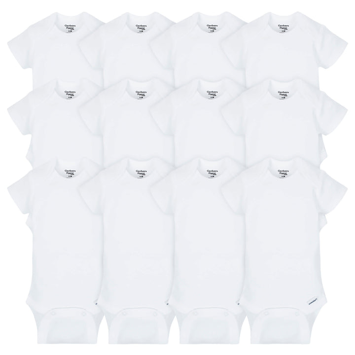 12-Pack Baby Neutral White Short Sleeve Organic Onesies® Bodysuits