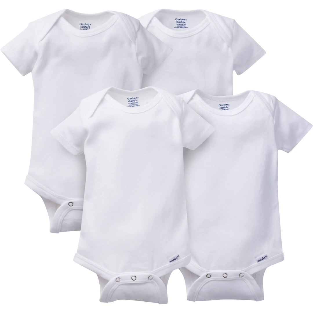 4-Pack Neutral Organic White Short Sleeve Onesies® Bodysuits